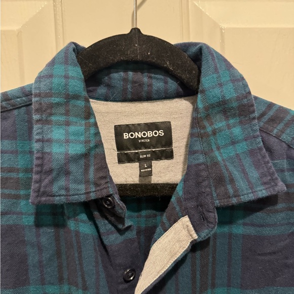 Mens Bonobos Blue and Green Plaid Slim Fit Button Down Shirt Size L - Picture 9 of 12
